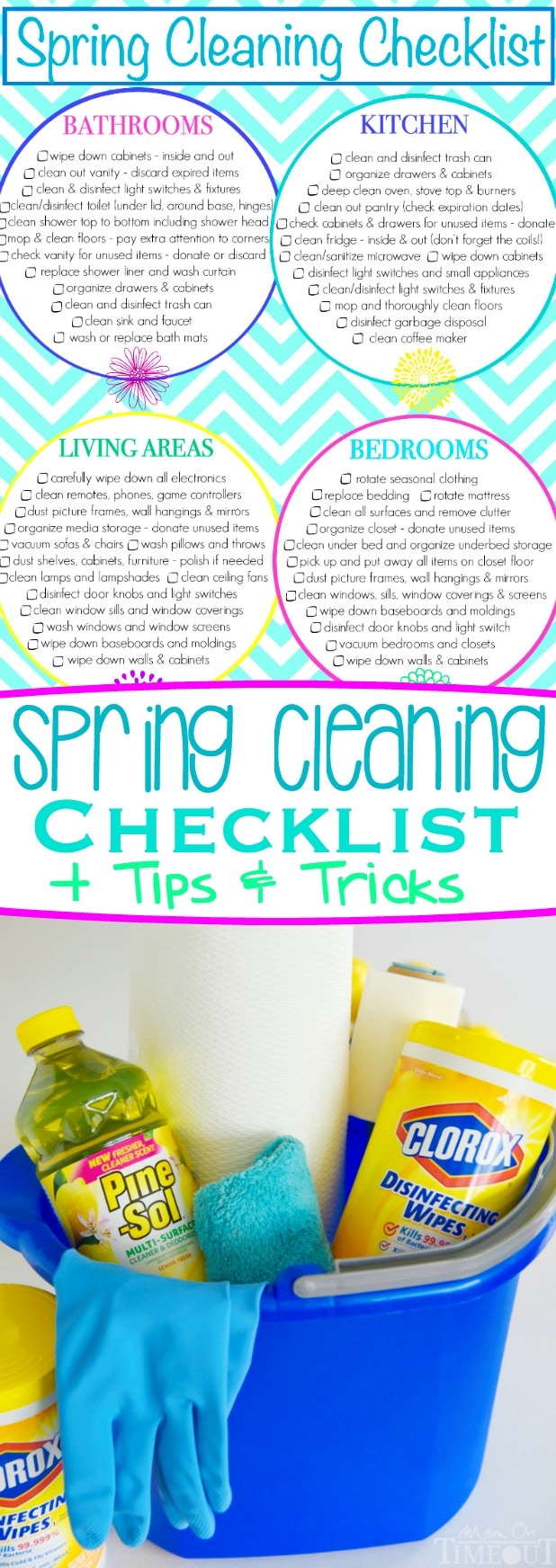 Get a jump start on spring cleaning this year with this printable Spring Cleaning Checklist! Plus I've got included my favorite tips and tricks that will have your home sparkling in no time! // Mom On Timeout