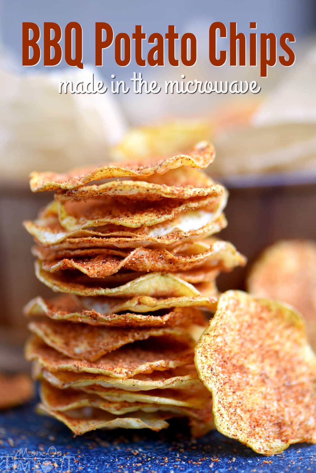 These Microwave BBQ Potato Chips are a cinch to make and are perfect for game day or snack time! A little sweet, a little salty, and a lot crunchy, these chips are sure to become your new favorite addiction! // Mom On Timeout