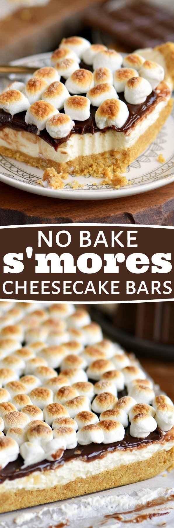 no-bake-smores-cheesecake-bars-graham-cracker-crust-ganache-topped-roasted-marshamllows