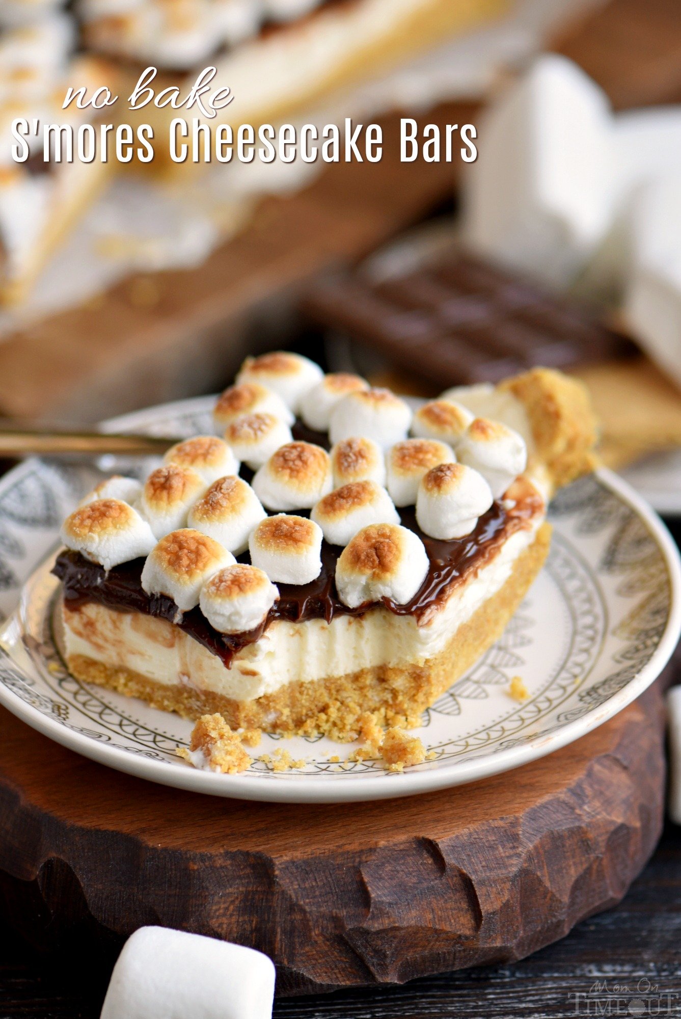 cheesecake-bars-no-bake-s'mores-graham-cracker-crust-chocolate-ganache-marshmallows