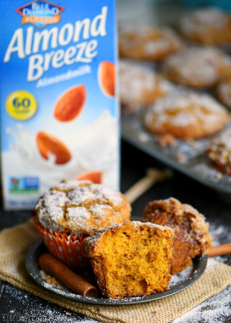 pumpkin muffin cut in half on plate