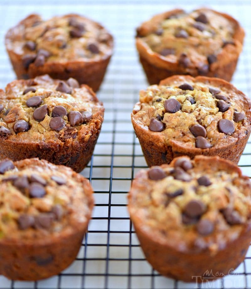 When life gives you ripe bananas - make muffins! These Jumbo Chocolate Chip Toffee Banana Muffins are incredibly moist and just loaded with flavor! Chocolate and banana go together so well in these delicious muffins!