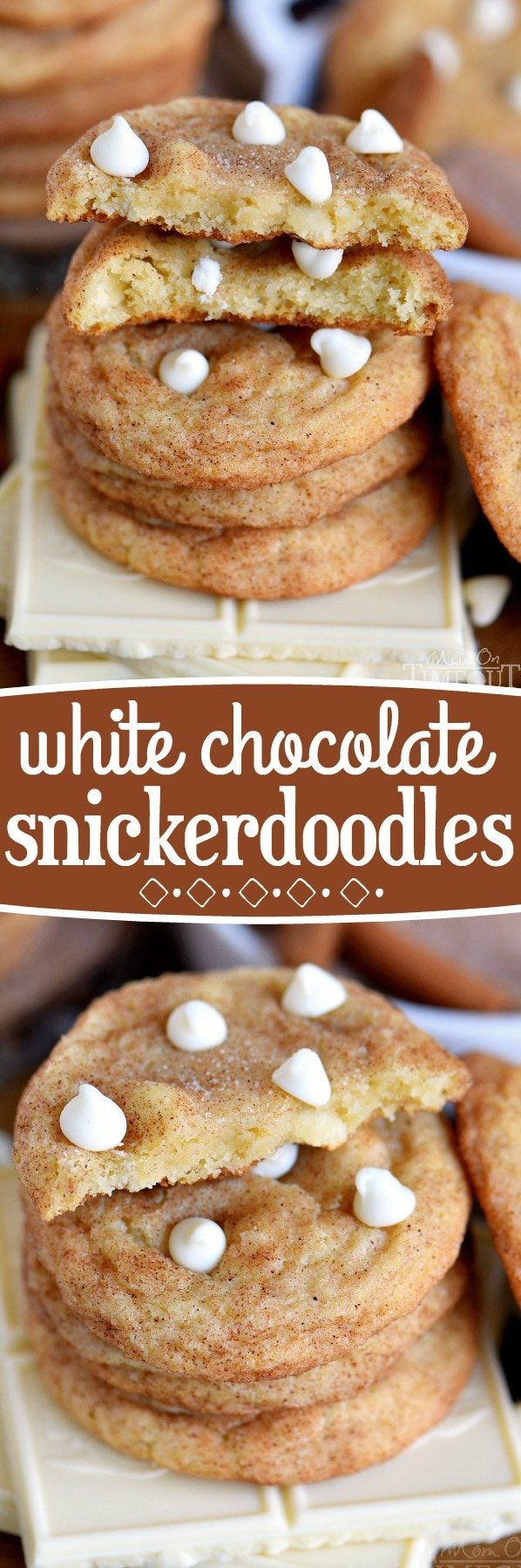 These easy White Chocolate Snickerdoodles are extra chewy and delicious! I didn't think anything could make Snickerdoodles more delicious - turns out I was wrong. White chocolate chips are the perfect addition to this classic, timeless favorite. // Mom On Timeout