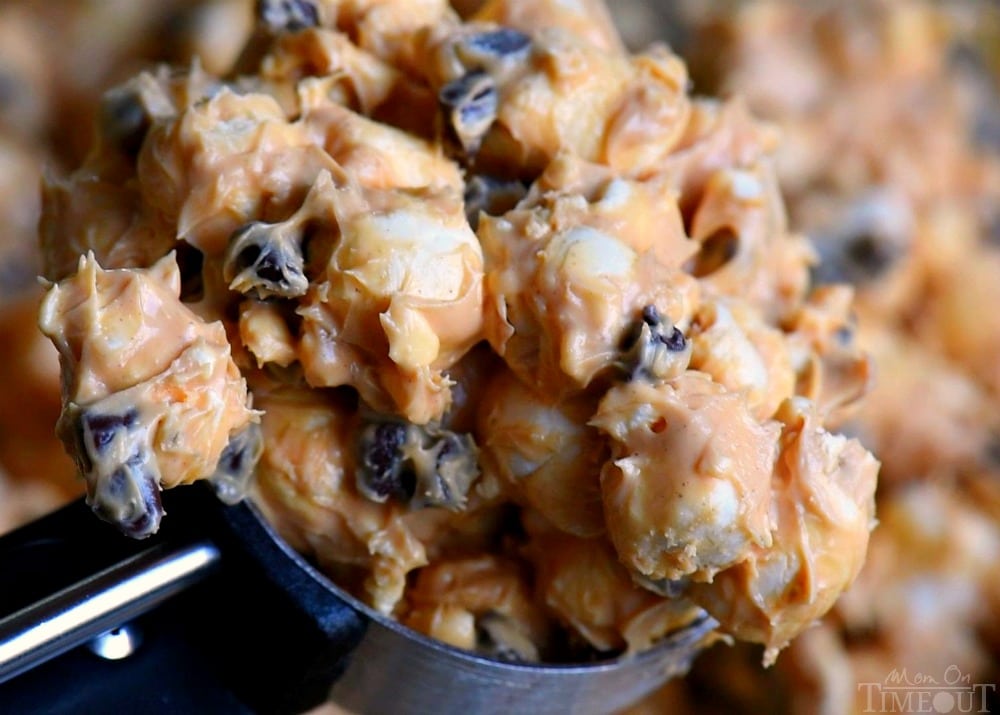 No Bake Peanut Butter Avalanche Popcorn Treats Scoop