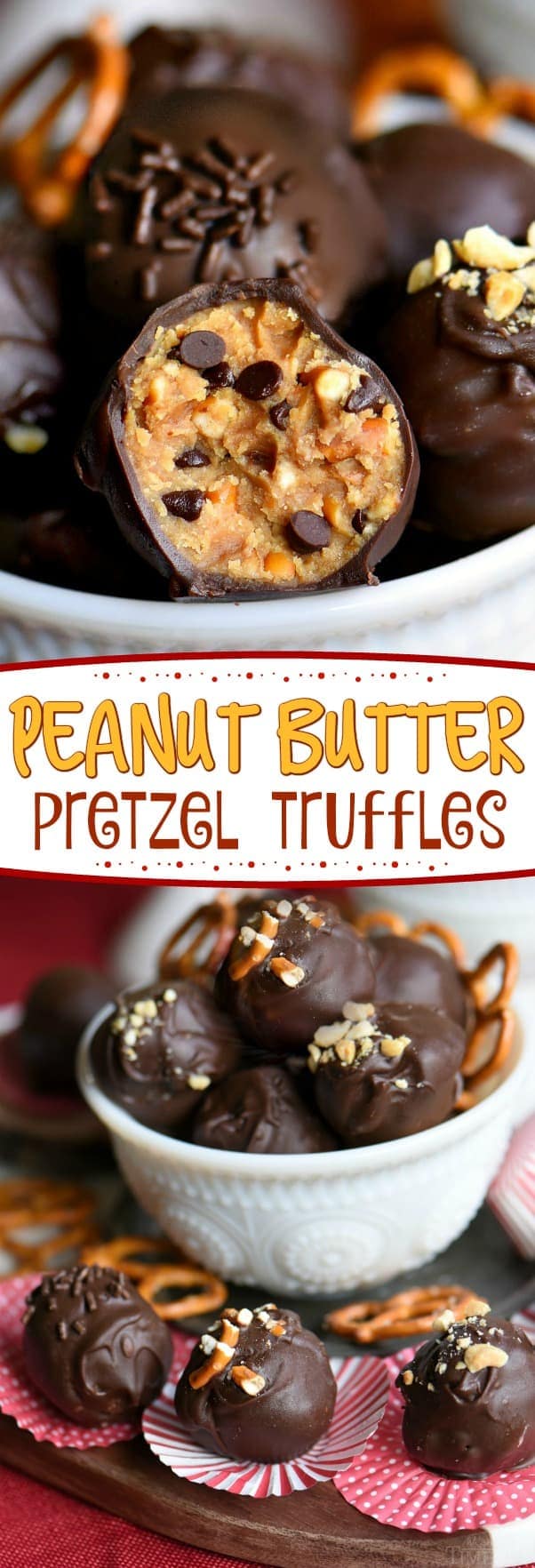 It's not a party without these easy Peanut Butter Pretzel Truffles! Extra creamy and delicious and loaded with peanut butter, chocolate chips, and pretzels! The ultimate sweet and salty combination! // Mom On Timeout #peanutbutter #pretzel #chocolate #candy #truffle #recipe #ad @FritoLay #mingleinabox #sweepstakes