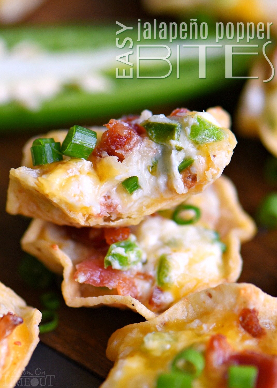 Easy Jalapeño Popper Bites are sure to be the hit of your party! This extra delicious appetizer is creamy, cheesy, spicy, bite-sized and did I mention loaded with bacon?? // Mom On Timeout