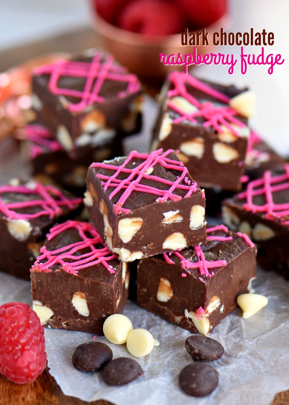Fudge doesn’t get better or easier than this Dark Chocolate Raspberry Fudge. It’s the perfect quick treat for any occasion! Incredibly decadent and gorgeous to boot this easy fudge recipe takes just 5 minutes to make! Perfect for Valentine's Day and Christmas! // Mom On Timeout