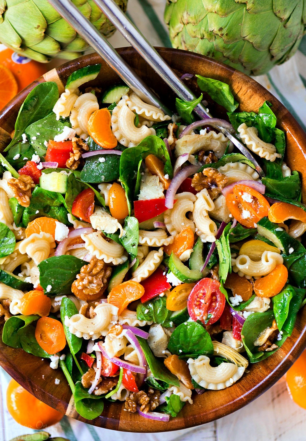 pasta-salad-spinach-artichokes-mandarins