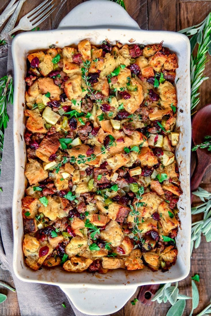 sausage-stuffing-cranberries-apples-baking-dish