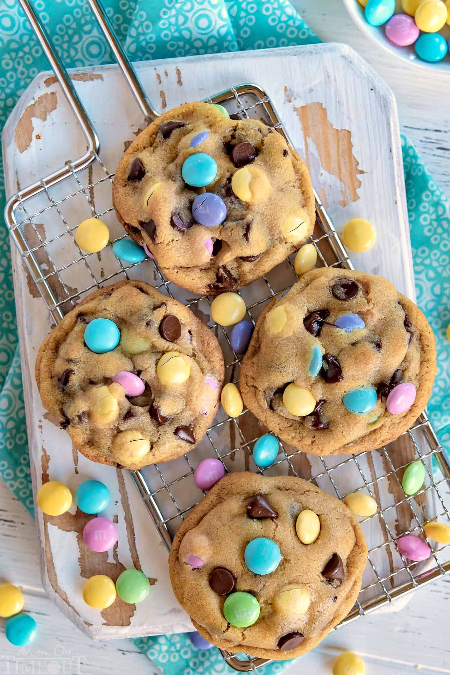 Easter cookies styled like bird nests with chocolate and mini eggs, a creative spin on Easter desserts