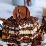 peanut butter chocolate icebox cake bite title