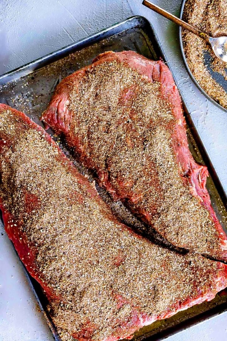 steak-seasoning-on-tri-tip-on-sheet-pan