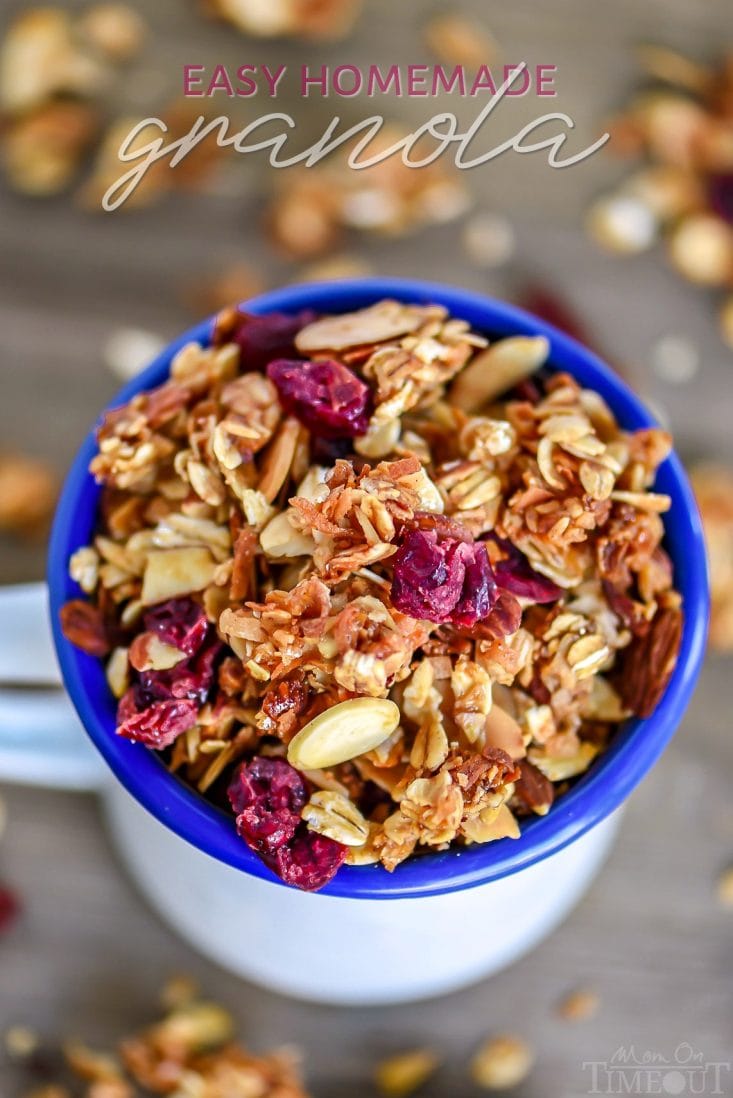 easy homemade granola recipe with cranberries coconut and almonds