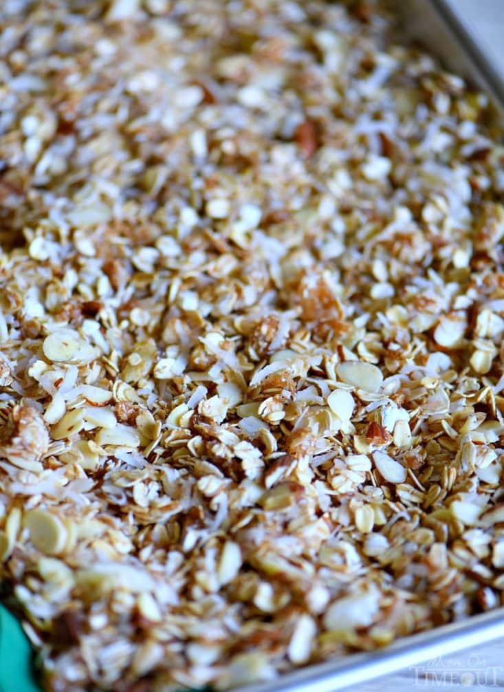 granola recipe on baking sheet ready to bake