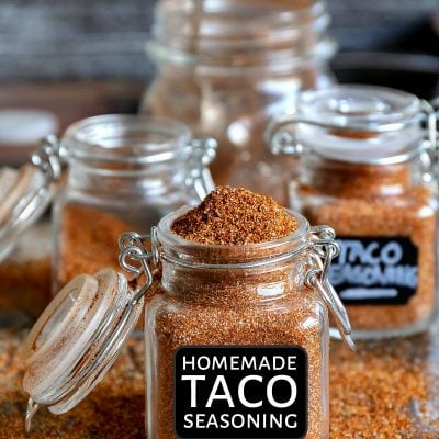 homemade taco seasoning recipe in spice jar with label