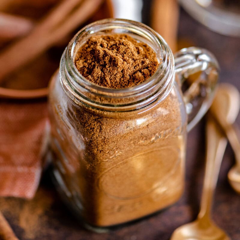 Pumpkin pie spice in small spice bottle ready to be used in recipes.