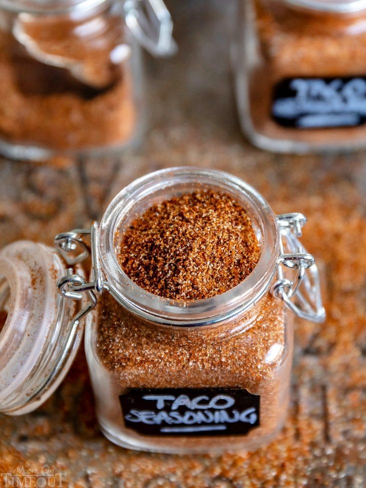 Taco seasoning top down looking into jar