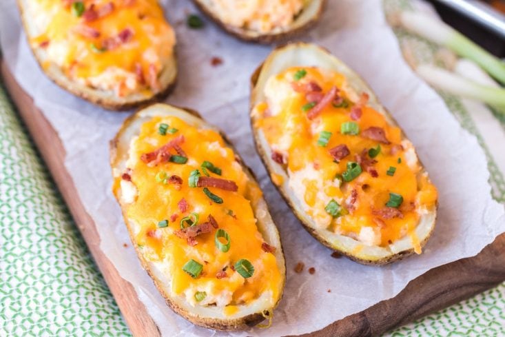 twice baked potatoes recipe on cutting board