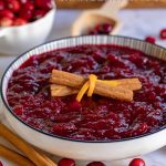 cranberry sauce in bowl with title for blog