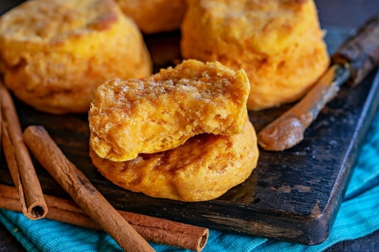 sweet potato biscuits split with brown sugar butter