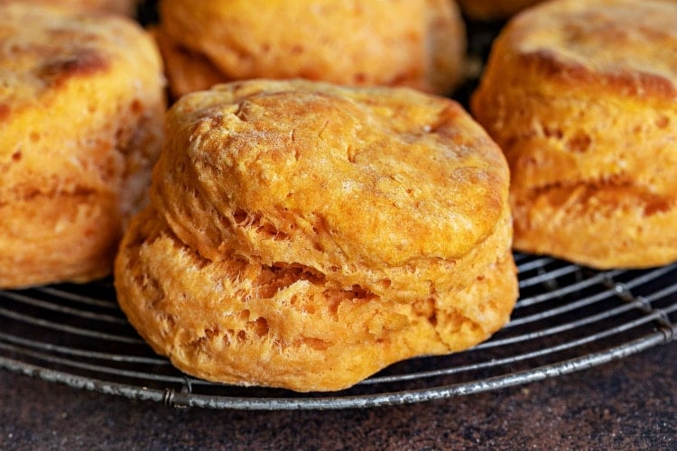 sweet potato biscuits whole on rack