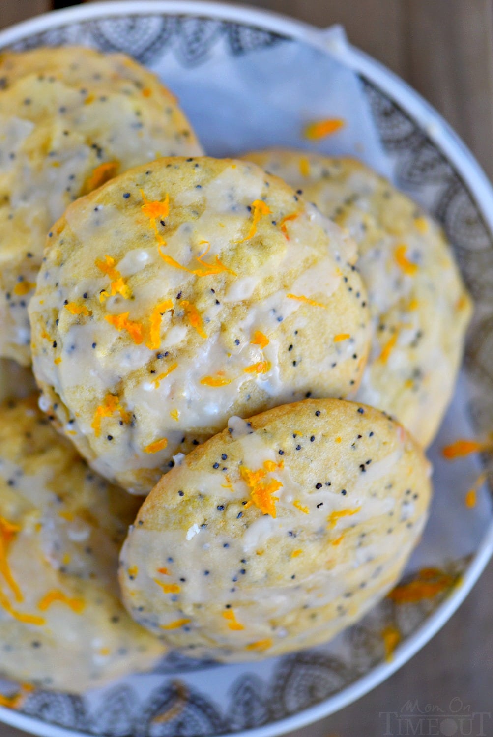 poppy seed cookies with orange glaze top down