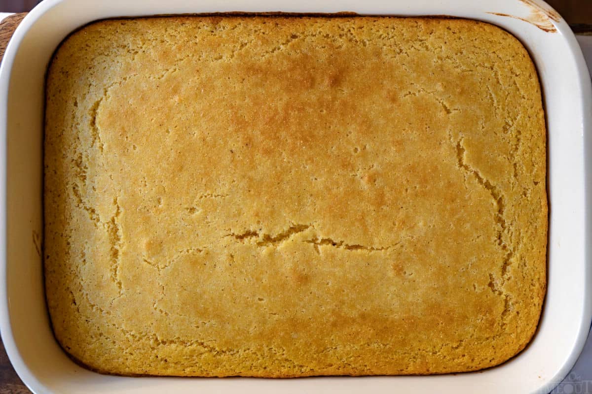 easy cornbread recipe in baking dish baked