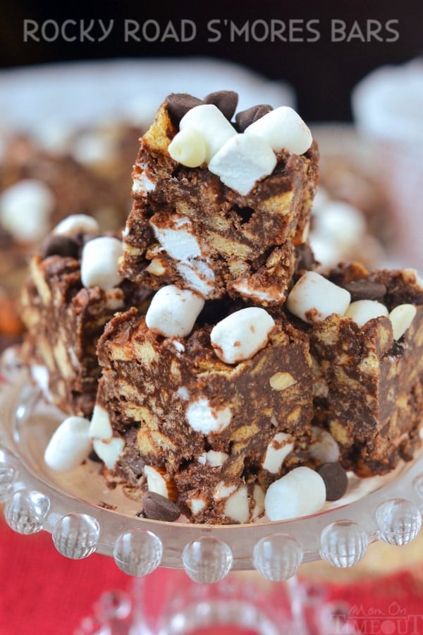 easy rocky road s'mores bars with marshmallows on top