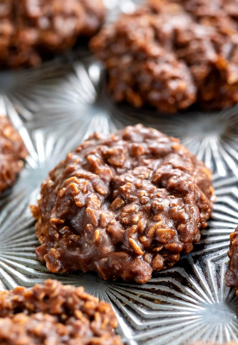 no bake oatmeal cookies on baking sheet