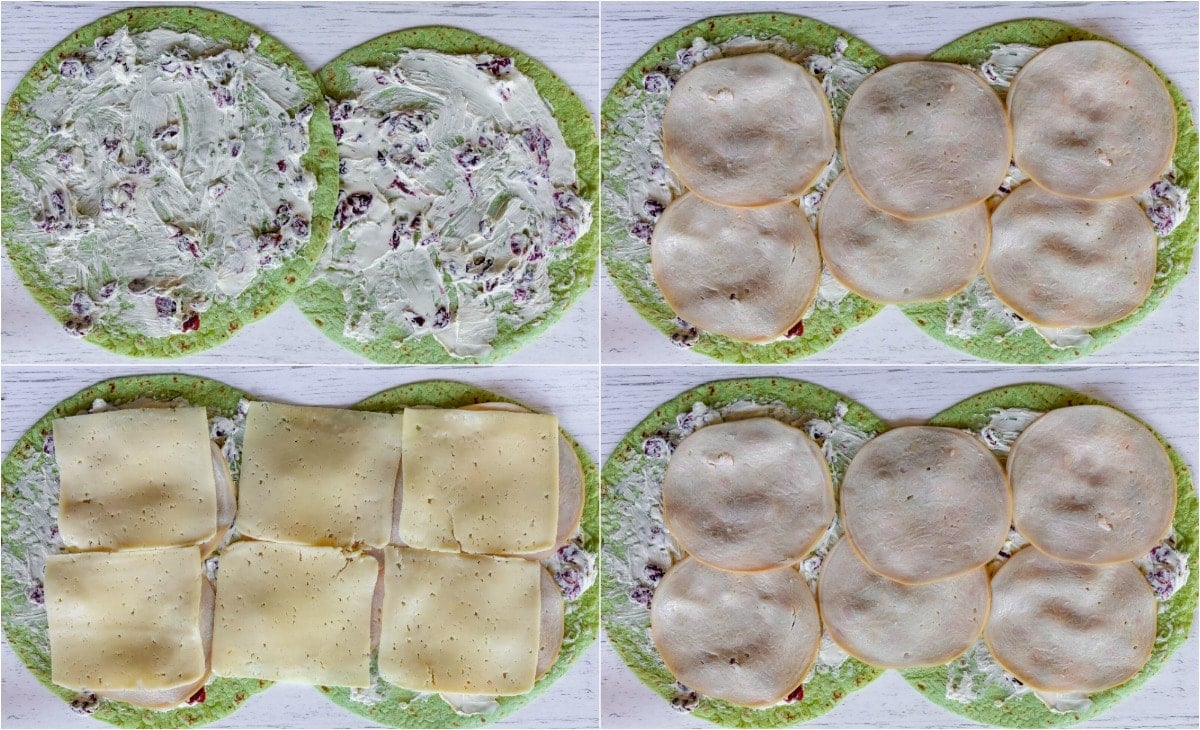 how to make turkey pinwheels collage with four images