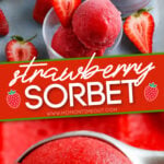 strawberry sorbet 2 image collage with text overlay for pinterest