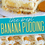 banna pudding two image collage with text overlay for pinterest