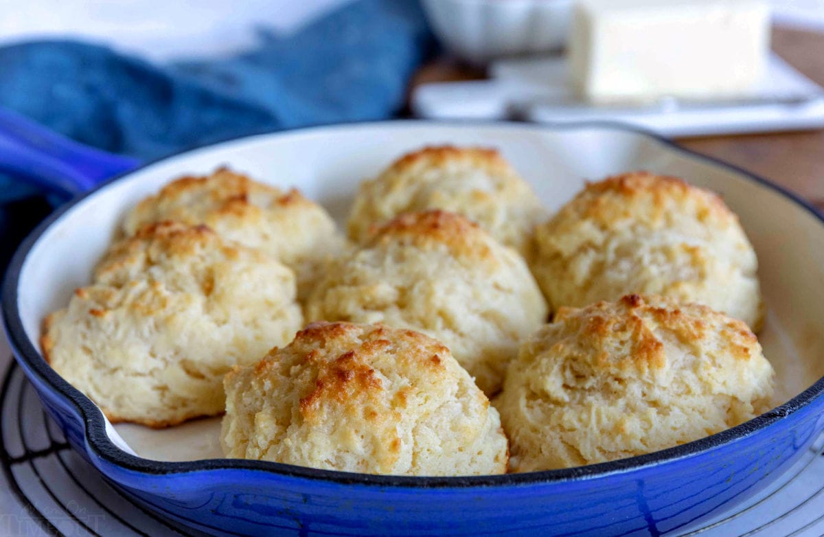 buttermilk drop biscuits baked in cast iron skillet