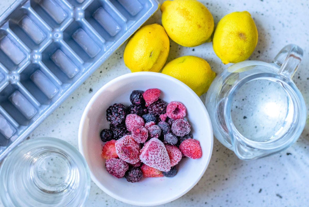 berry lemonade ingredients layed out on counter top