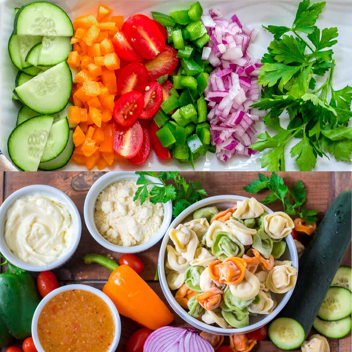 veggies for pasta salad and all other ingredients