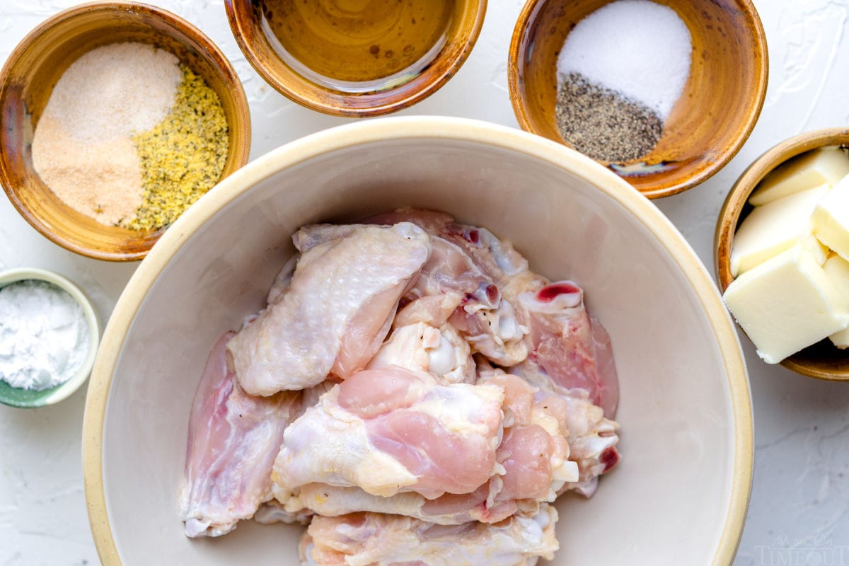 lemon pepper wings ingredients measured out in bowls