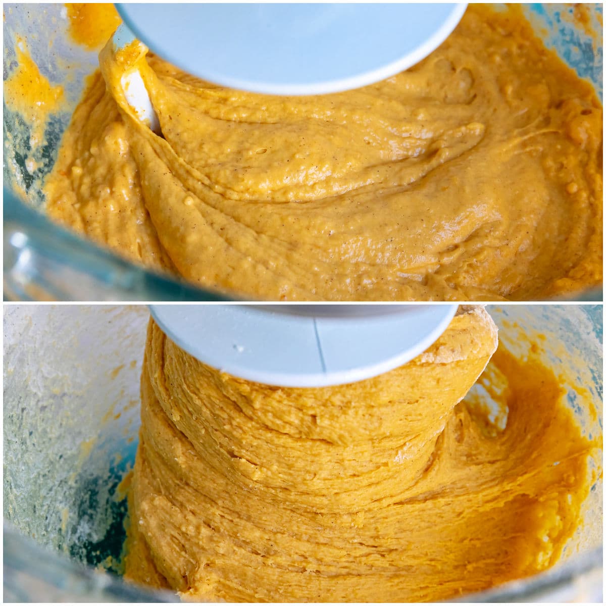 pumpkin dinner roll dough in mixer 2 image collage