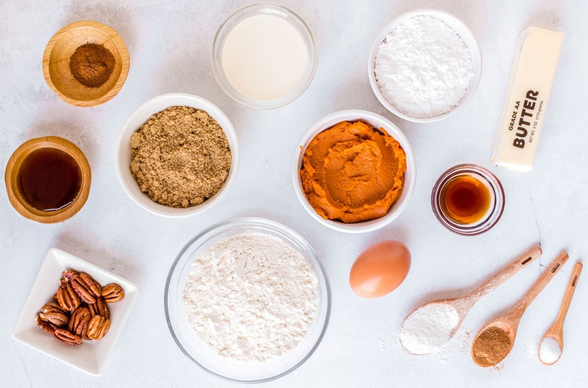 pumpkin scones ingredients measured out into small bowls