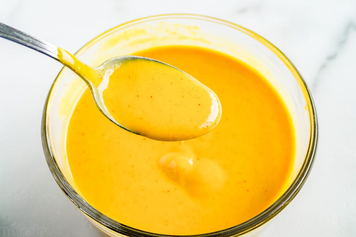 honey mustard in bowl with spoon.