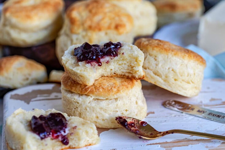 biscuit split in half and topped with butter and jelly.
