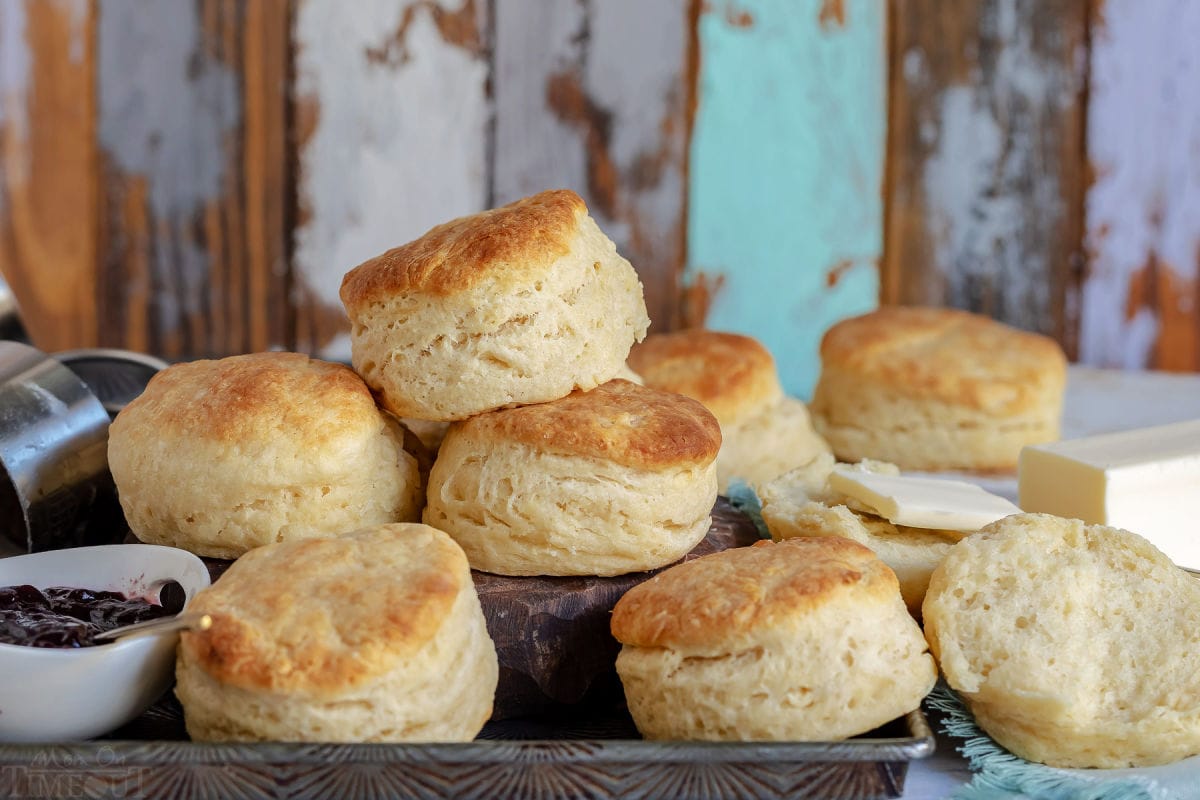 angel biscuits spread out on baking sheet.