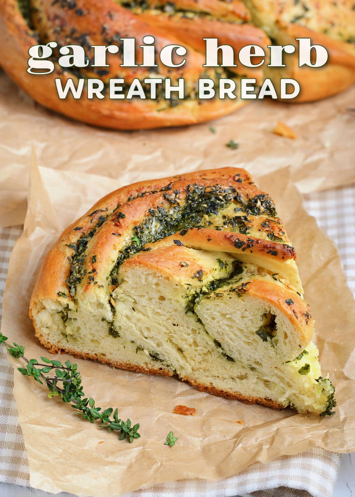 piece of garlic herb bread with title overlay.