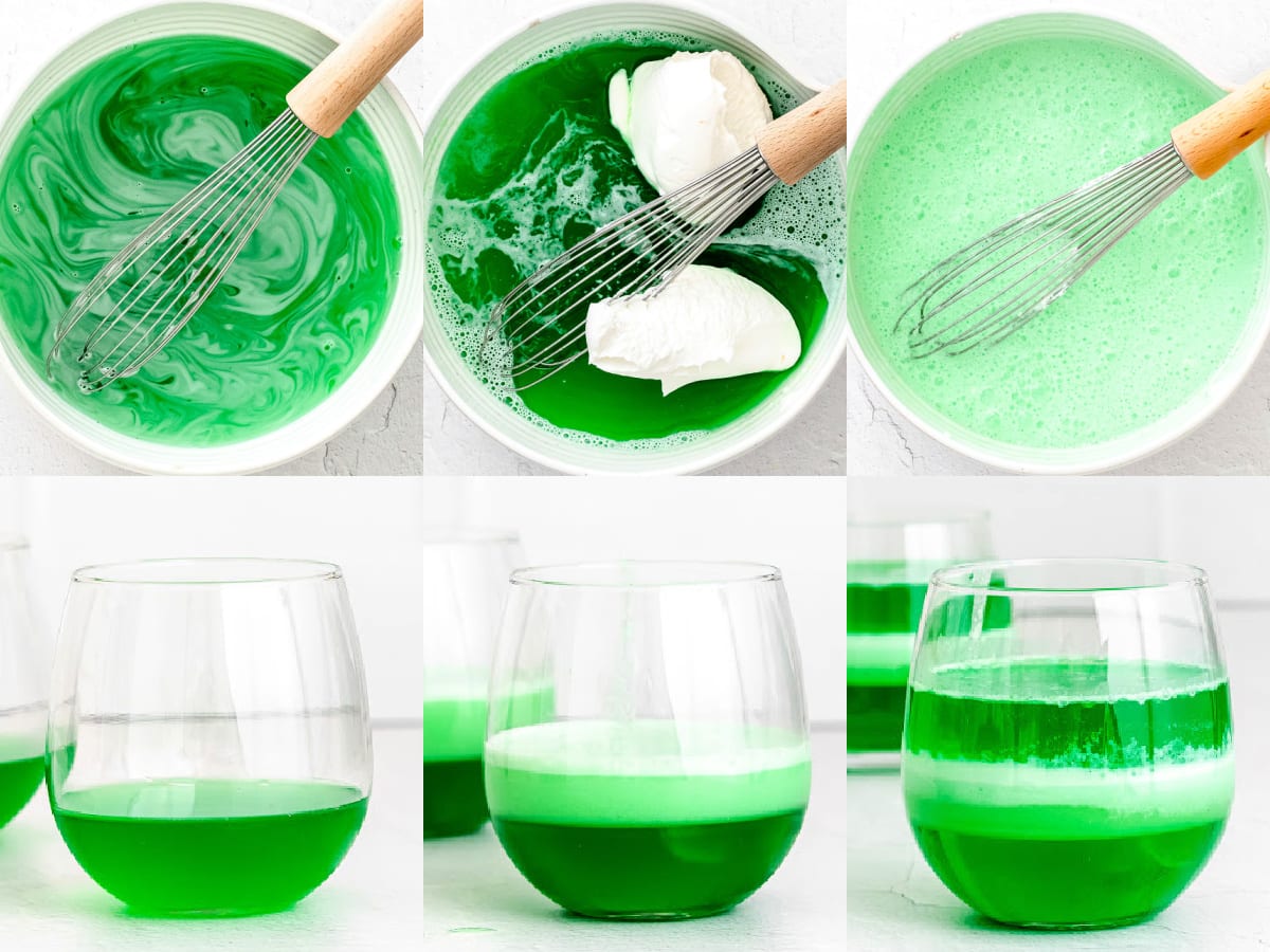 how to make layered jello cups made with jello and cool whip.