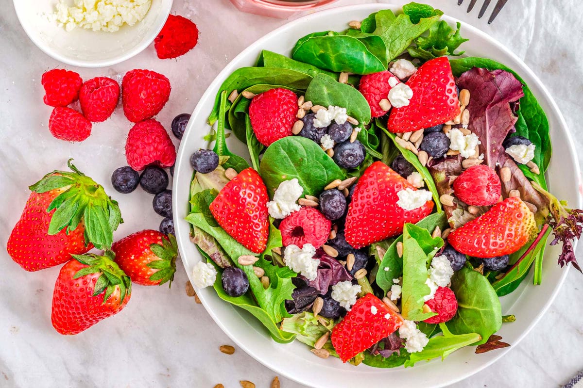 top down look at berry salad without dressing.