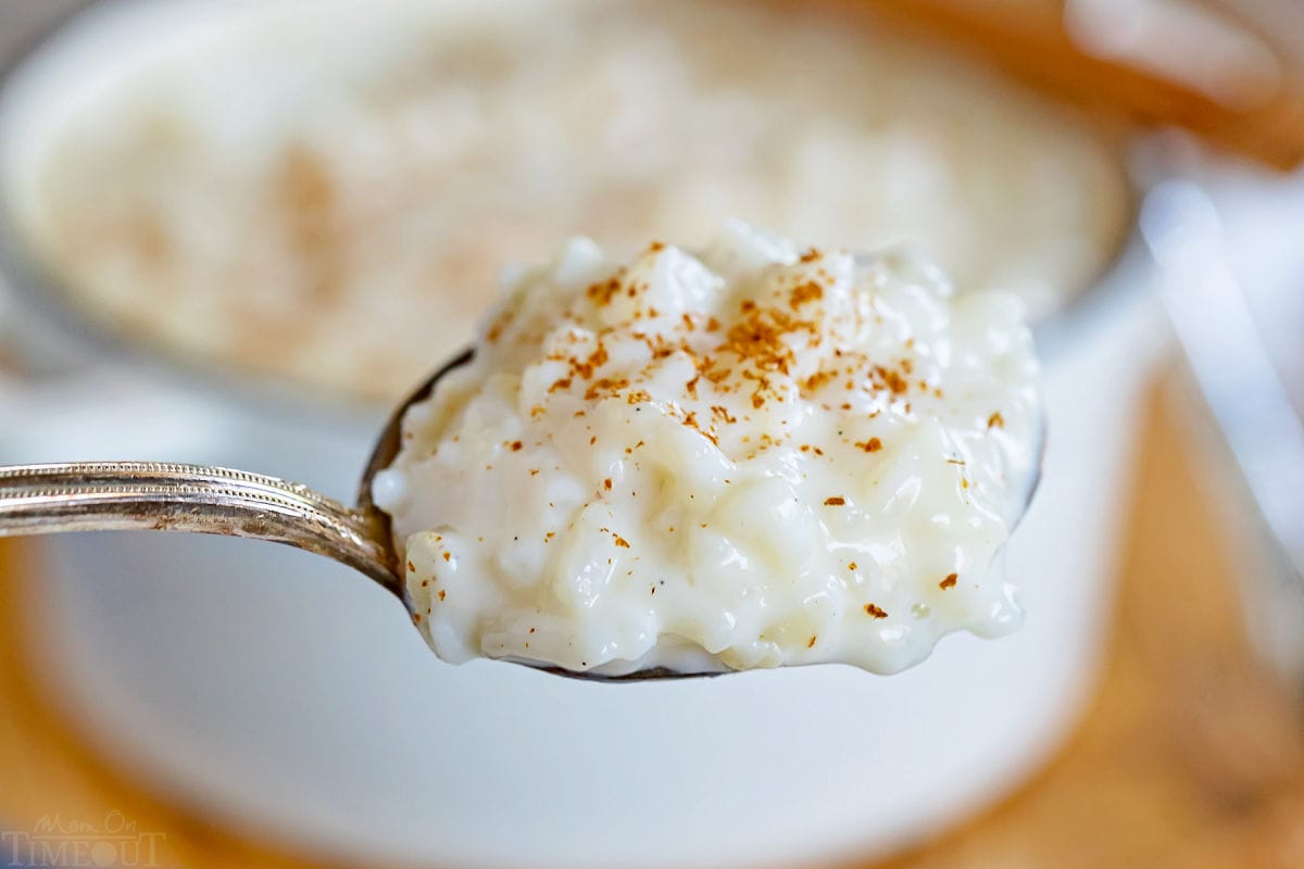 spoonful of creamy rice pudding.