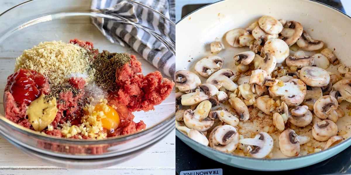 two image collage showing how to make salisbury steak