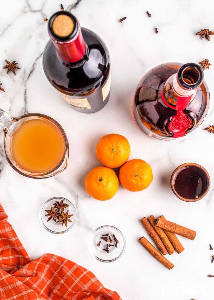 ingredients for mulled wine out and ready to be used in the recipe.