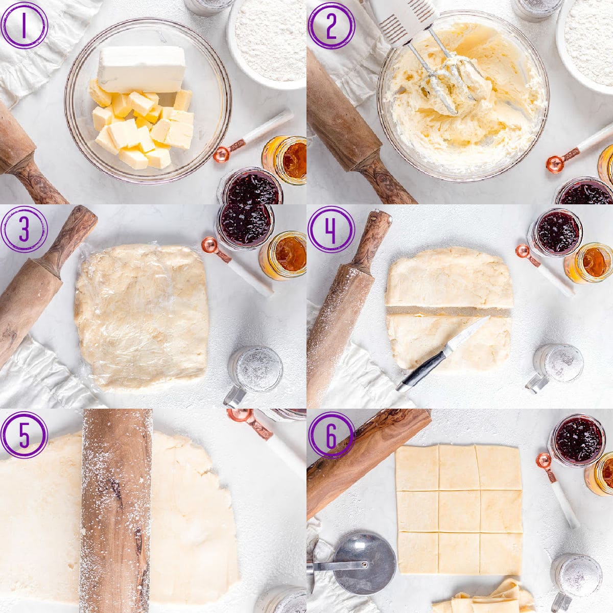 six image collage showing how to make polish christmas cookies dough.