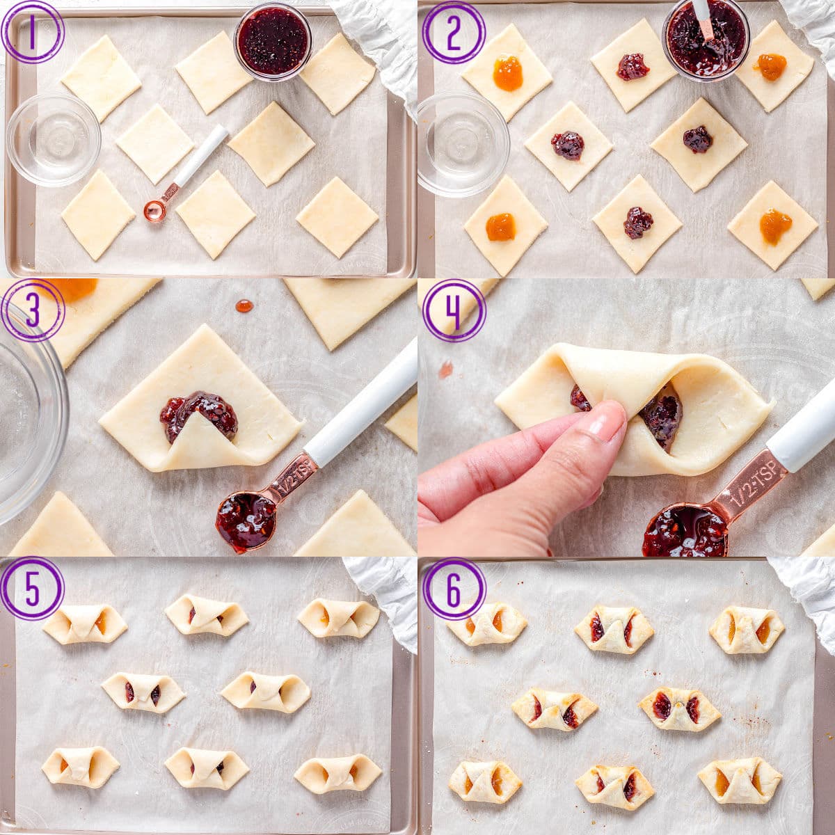 how to fold polish cookies shown in a six image collage.