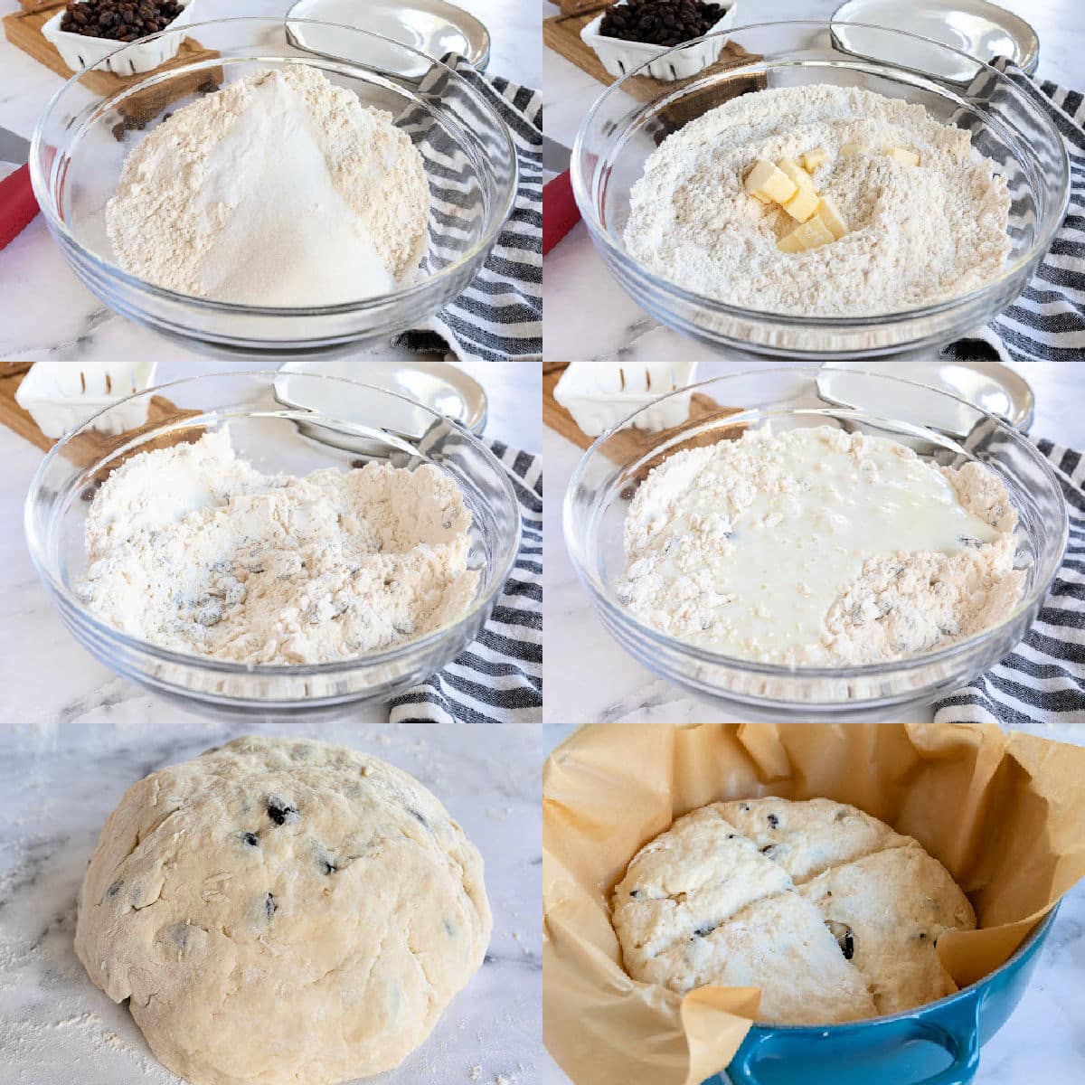six image collage showing how to make Irish Soda bread step by step.